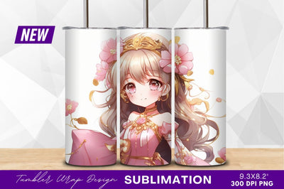 Anime girl princess pink gown flowers tumbler png Sublimation Regulrcrative 