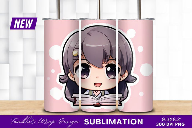 Anime Girl Reading Book Cute Tumbler Png Sublimation Regulrcrative 