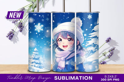 Anime Girl Smiling In Snowy Winter Landscape Sublimation Regulrcrative 