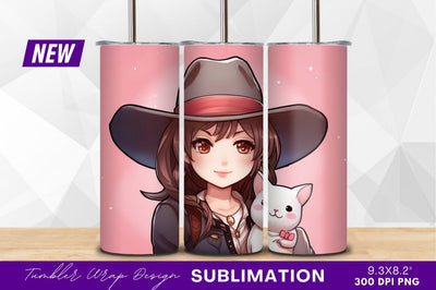 Anime Girl With Cat And Cowboy Hat Sublimation Regulrcrative 