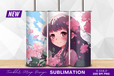 Anime girl with flowers clipart png Sublimation Regulrcrative 