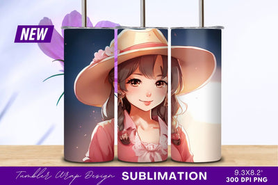 Anime girl with hat tumbler png design Sublimation Regulrcrative 