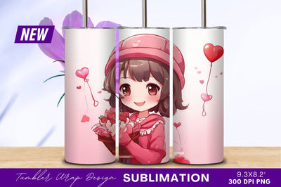 Anime girl with valentine treats and balloons Sublimation Regulrcrative 
