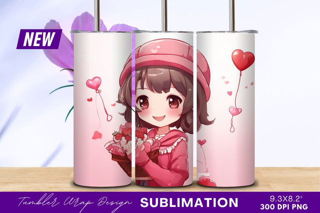 Anime girl with valentine treats and balloons Sublimation Regulrcrative 