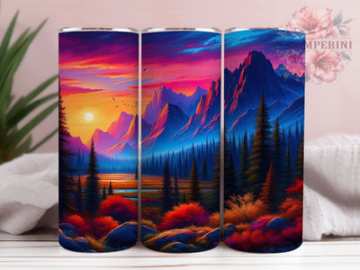 Anime Mountain Sunset 20oz Tumbler, Anime Cup Wrap, Pacific Northwest Design, Sublimation Tumbler Wrap, 20Oz Tumbler Design, Cartoon Vector Cup, Artistic Sunset Butterfly Wrap Sublimation Li Zamperini 