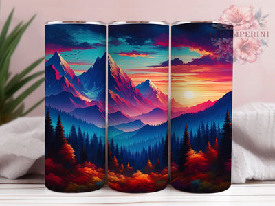 Anime Mountain Sunset 20oz Tumbler, Anime Cup Wrap, Pacific Northwest Design, Sublimation Tumbler Wrap, 20Oz Tumbler Design, Cartoon Vector Cup, Artistic Sunset Butterfly Wrap Sublimation Li Zamperini 