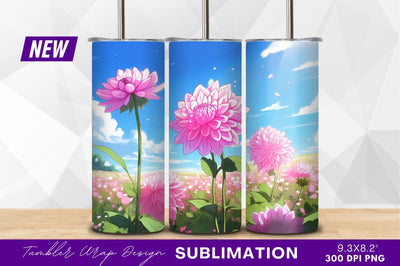 Anime pink dahlias under a sunny sky Sublimation Regulrcrative 