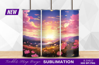 Anime sunset over floral field landscape Sublimation Regulrcrative 