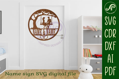 Anniversary couple on swing themed name sign svg laser SVG APInspireddesigns 