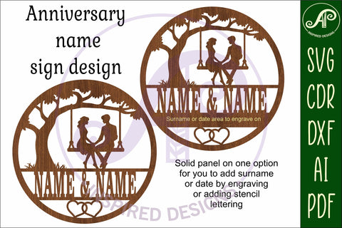 Anniversary couple on swing themed name sign svg laser SVG APInspireddesigns 