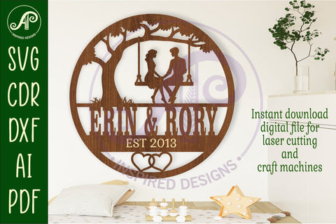 Anniversary couple on swing themed name sign svg laser SVG APInspireddesigns 
