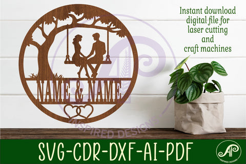 Anniversary couple on swing themed name sign svg laser SVG APInspireddesigns 