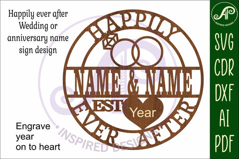 Anniversary name sign Happily ever after svg laser SVG APInspireddesigns 