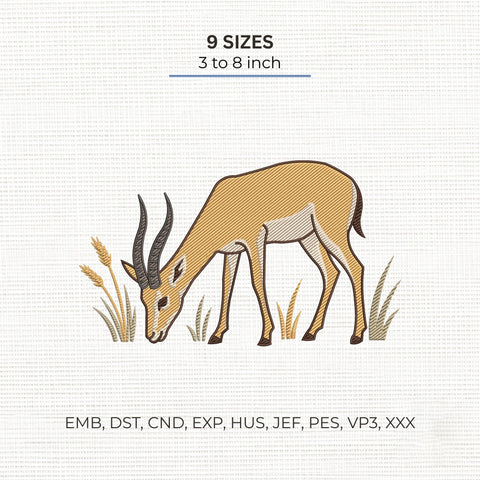 Antelope Embroidery Design – Grazing Gazelle Wildlife Safari Machine Embroidery File Embroidery/Applique DESIGNS PatternFeed8 