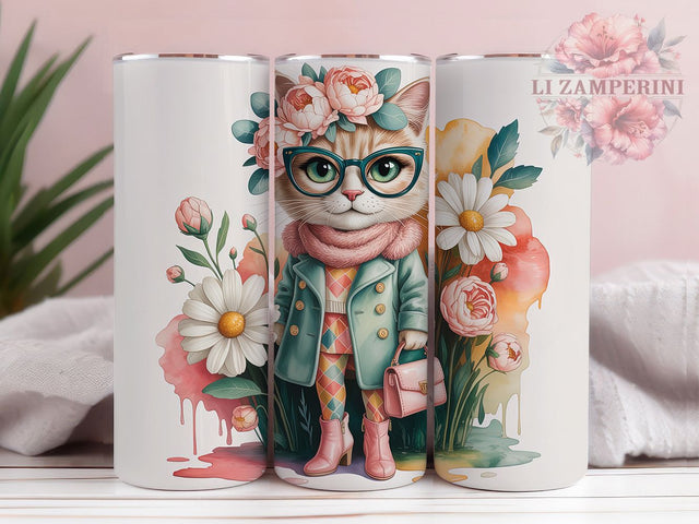 Anthro Cat Stylish Whimsy 20oz Tumbler, Stylish Character, Confident Pose, Whimsical Design, Cute Animal Art, 20oz Tumbler Wrap, Sublimation PNG Sublimation Li Zamperini 