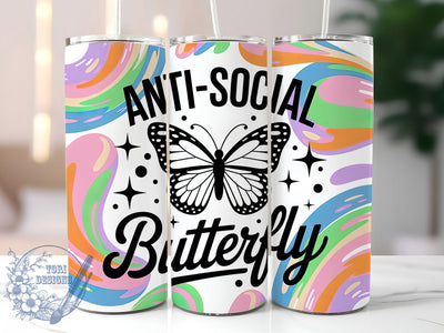 Anti-Social Butterfly 20oz Tumbler, Anti‑Social Butterfly Wrap, Funny Sublimation Design, Sarcastic Quote PNG, Humor Tumbler Wrap, 20oz Tumbler Sublimation ToriDesigns 