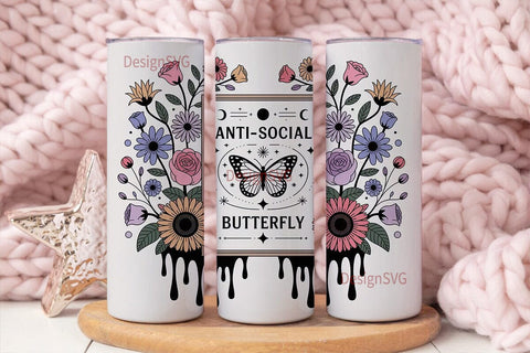 Anti-Social Butterfly 20oz Tumbler Wrap Sublimation DesignSVG 