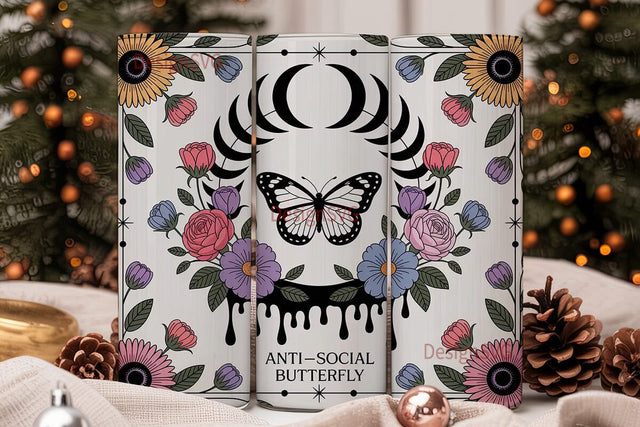 Anti-Social Butterfly 20oz Tumbler Wrap Sublimation DesignSVG 