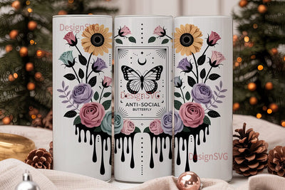 Anti-Social Butterfly 20oz Tumbler Wrap Sublimation DesignSVG 