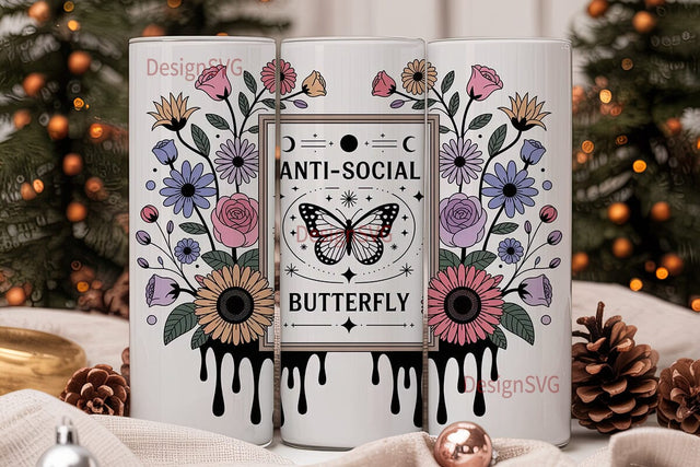 Anti-Social Butterfly 20oz Tumbler Wrap Sublimation DesignSVG 