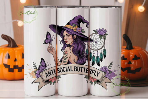 Anti-Social Butterfly 20oz Tumbler Wrap Sublimation PixelChick 