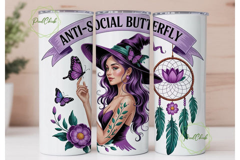 Anti-Social Butterfly 20oz Tumbler Wrap Sublimation PixelChick 