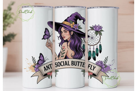 Anti-Social Butterfly 20oz Tumbler Wrap Sublimation PixelChick 