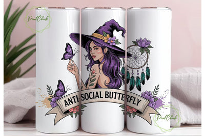 Anti-Social Butterfly 20oz Tumbler Wrap Sublimation PixelChick 