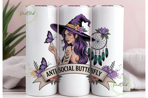 Anti-Social Butterfly 20oz Tumbler Wrap Sublimation PixelChick 