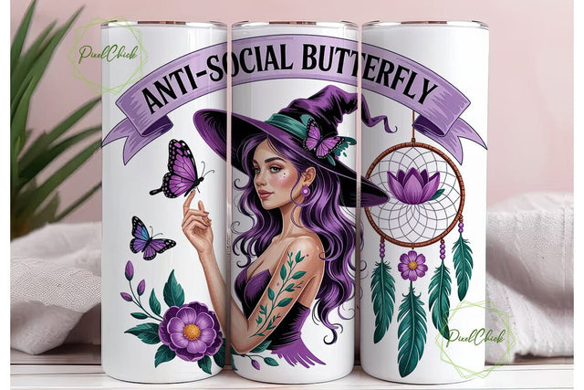 Anti-Social Butterfly 20oz Tumbler Wrap Sublimation PixelChick 