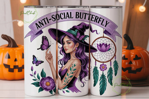 Anti-Social Butterfly 20oz Tumbler Wrap Sublimation PixelChick 