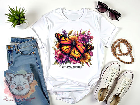 Anti-Social Butterfly, Butterfly PNG, Sublimation Design, Introvert Art, Digital Download, Cute Butterfly, Nature Lover, Butterfly Graphics Sublimation Lara' s Designs 