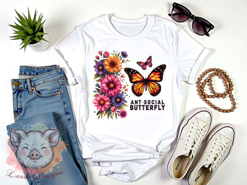 Anti-Social Butterfly, Butterfly PNG, Sublimation Design, Introvert Art, Digital Download, Cute Butterfly, Nature Lover, Butterfly Graphics Sublimation Lara' s Designs 