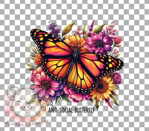 Anti-Social Butterfly, Butterfly PNG, Sublimation Design, Introvert Art, Digital Download, Cute Butterfly, Nature Lover, Butterfly Graphics Sublimation Lara' s Designs 