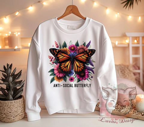 Anti-Social Butterfly, Butterfly PNG, Sublimation Design, Introvert Art, Digital Download, Cute Butterfly, Nature Lover, Butterfly Graphics Sublimation Lara' s Designs 