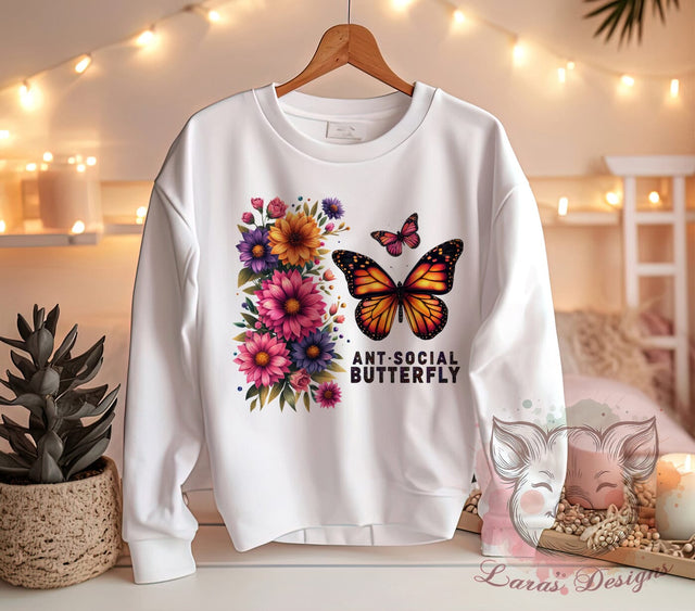Anti-Social Butterfly, Butterfly PNG, Sublimation Design, Introvert Art, Digital Download, Cute Butterfly, Nature Lover, Butterfly Graphics Sublimation Lara' s Designs 