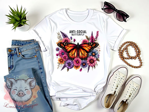 Anti-Social Butterfly, Butterfly PNG, Sublimation Design, Introvert Art, Digital Download, Cute Butterfly, Nature Lover, Butterfly Graphics Sublimation Lara' s Designs 