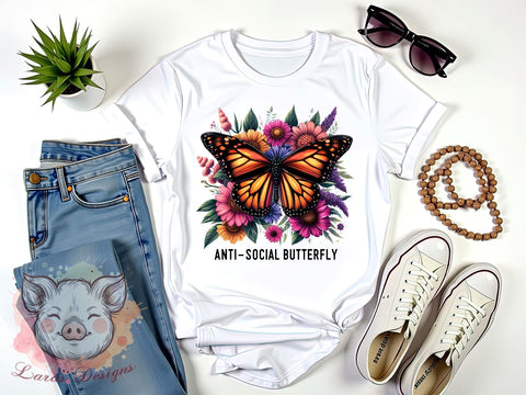 Anti-Social Butterfly, Butterfly PNG, Sublimation Design, Introvert Art, Digital Download, Cute Butterfly, Nature Lover, Butterfly Graphics Sublimation Lara' s Designs 