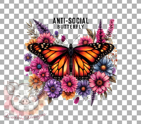 Anti-Social Butterfly, Butterfly PNG, Sublimation Design, Introvert Art, Digital Download, Cute Butterfly, Nature Lover, Butterfly Graphics Sublimation Lara' s Designs 