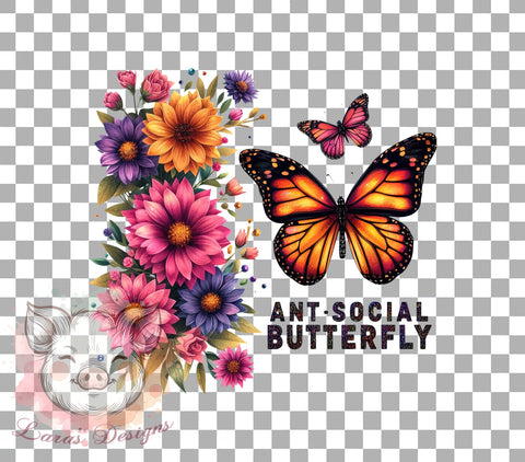 Anti-Social Butterfly, Butterfly PNG, Sublimation Design, Introvert Art, Digital Download, Cute Butterfly, Nature Lover, Butterfly Graphics Sublimation Lara' s Designs 