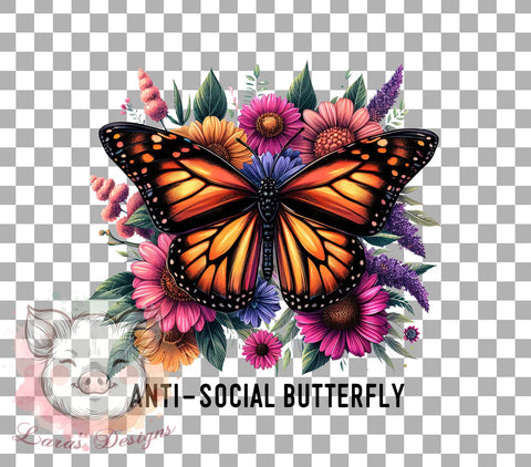 Anti-Social Butterfly, Butterfly PNG, Sublimation Design, Introvert Art, Digital Download, Cute Butterfly, Nature Lover, Butterfly Graphics Sublimation Lara' s Designs 