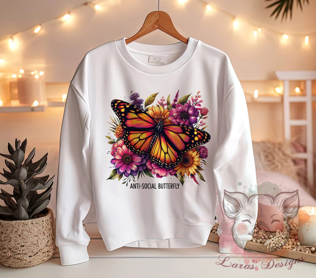 Anti-Social Butterfly, Butterfly PNG, Sublimation Design, Introvert Art, Digital Download, Cute Butterfly, Nature Lover, Butterfly Graphics Sublimation Lara' s Designs 
