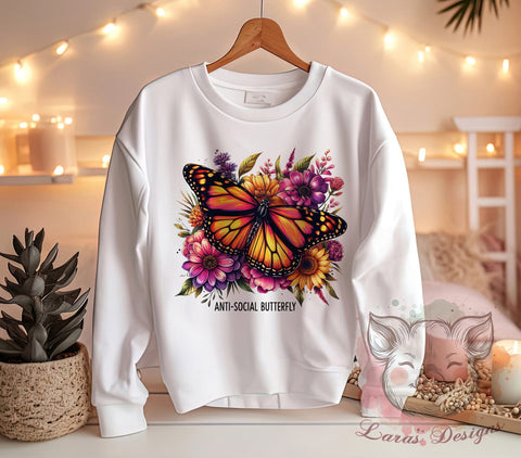 Anti-Social Butterfly, Butterfly PNG, Sublimation Design, Introvert Art, Digital Download, Cute Butterfly, Nature Lover, Butterfly Graphics Sublimation Lara' s Designs 