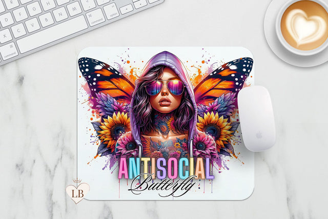 Anti Social Butterfly Mouse Pad - Sunflower Mousepad PNG Sublimation BijouBay 