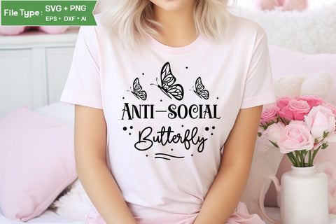 Anti-social Butterfly SVGs, Food & Drink, Print & Cut, Quotes and Sayings, SVG DesignPlante 503 