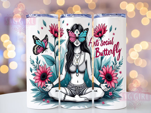 Anti Social Butterfly, Tumbler Wrap, Sublimation PNG, Inspirational Gifts, Digital Download, Sarcastic Design, Floral Tumbler Sublimation SvggirlplusArt 