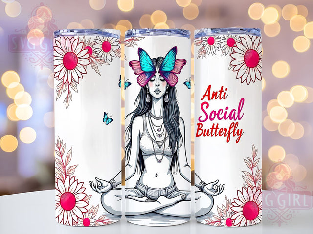 Anti Social Butterfly, Tumbler Wrap, Sublimation PNG, Inspirational Gifts, Digital Download, Sarcastic Design, Floral Tumbler Sublimation SvggirlplusArt 