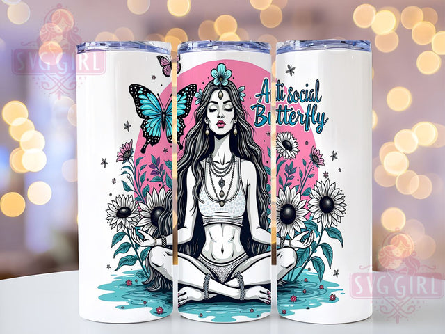 Anti Social Butterfly, Tumbler Wrap, Sublimation PNG, Inspirational Gifts, Digital Download, Sarcastic Design, Floral Tumbler Sublimation SvggirlplusArt 