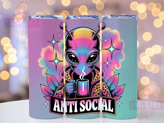 Anti Social Funny Alien Space Tumbler, Funny Alien Cup, Mental Health Awareness Wrap, Quirky Space Drinkware, Introvert Gift Tumbler, Humorous Sublimation Design, Cosmic Alien Lover Cup Sublimation SvggirlplusArt 