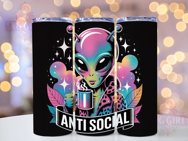 Anti Social Funny Alien Space Tumbler, Funny Alien Cup, Mental Health Awareness Wrap, Quirky Space Drinkware, Introvert Gift Tumbler, Humorous Sublimation Design, Cosmic Alien Lover Cup Sublimation SvggirlplusArt 